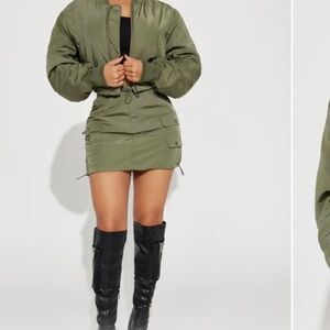 Camo cropped jacket with camo skirt